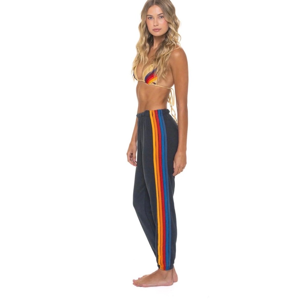 Women's Black Jogger Pants with Rainbow Side Stripes